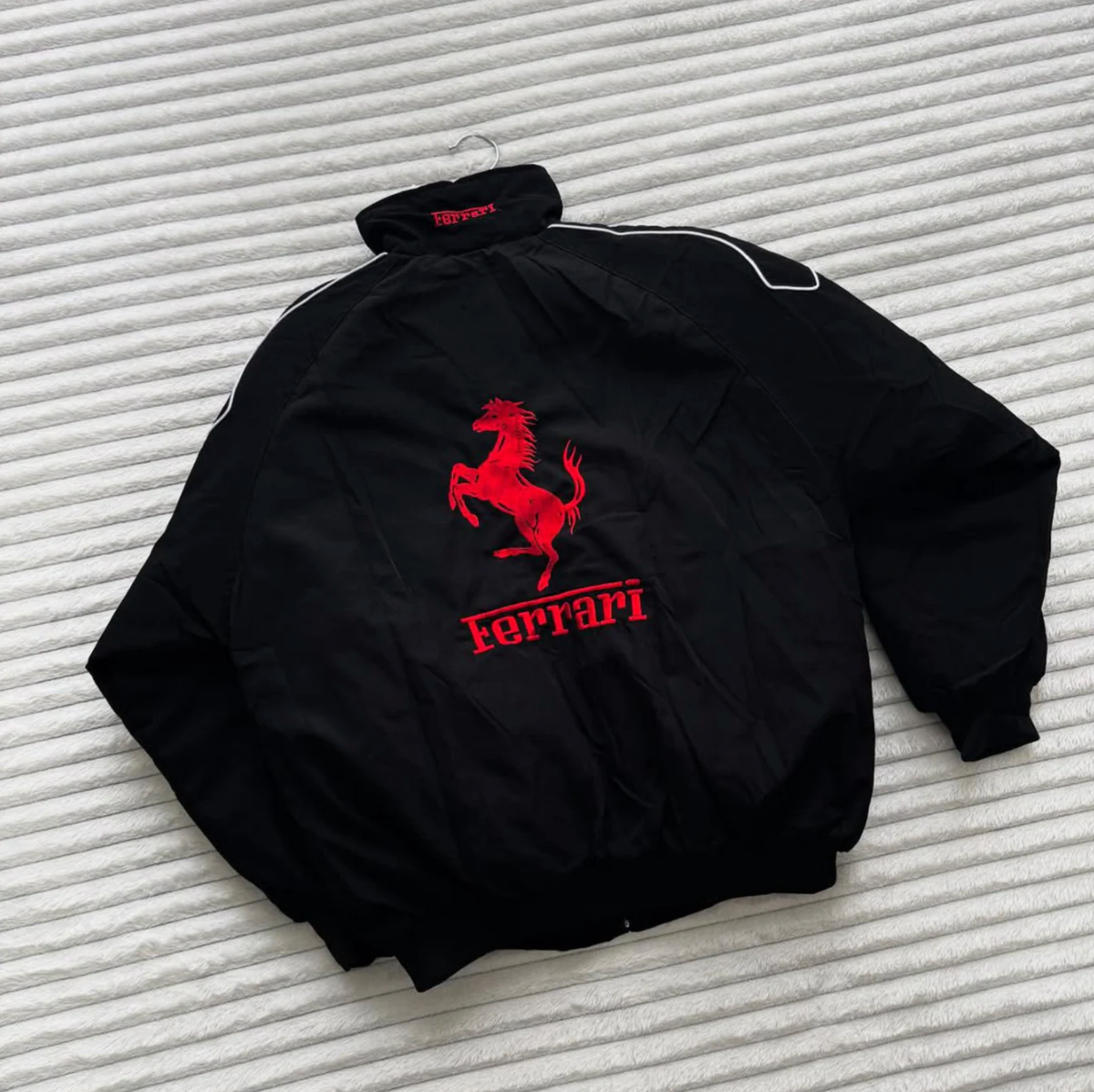 URBXN Premium Ferrari Embroidered Varsity Jacket — Red & Black