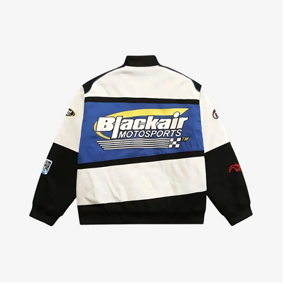 Blue & White Racing Varsity Jacket – Streetwear Motorsport Bomber
