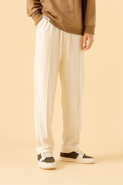 URBXN Men’s White Relaxed Fit Straight Joggers – Minimal Streetwear Track Pants