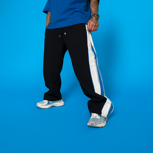 URBXN Black & Blue Zipper Track Pants – Streetwear Training Bottoms