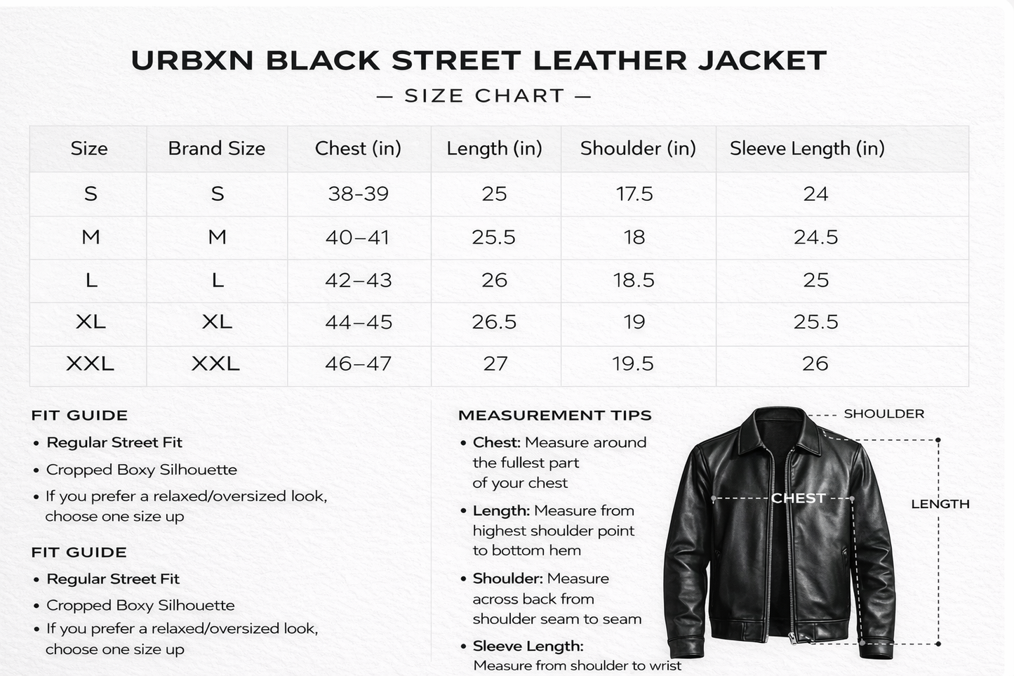 URBXN Black Street Leather Jacket — Premium Cropped Fit