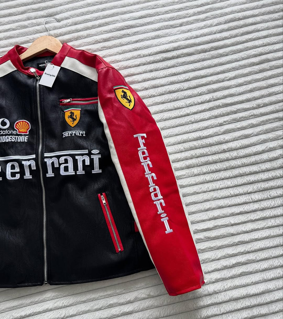 Ferrari Racing Jacket – Black & Red | Unisex Motorsport Streetwear