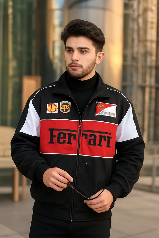 Ferrari Track Jacket – Black Red White | URBXN Streetwear