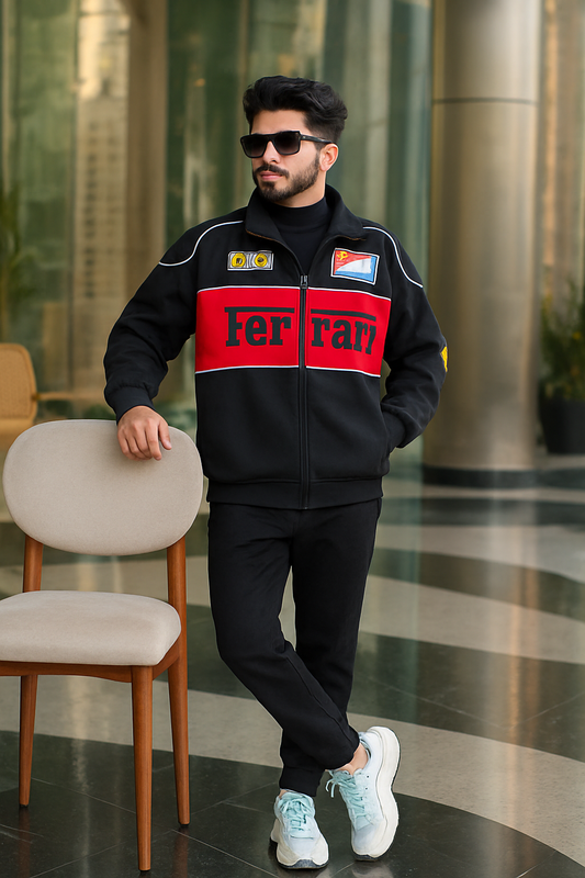 Ferrari Track Jacket – Black Red White | URBXN Streetwear