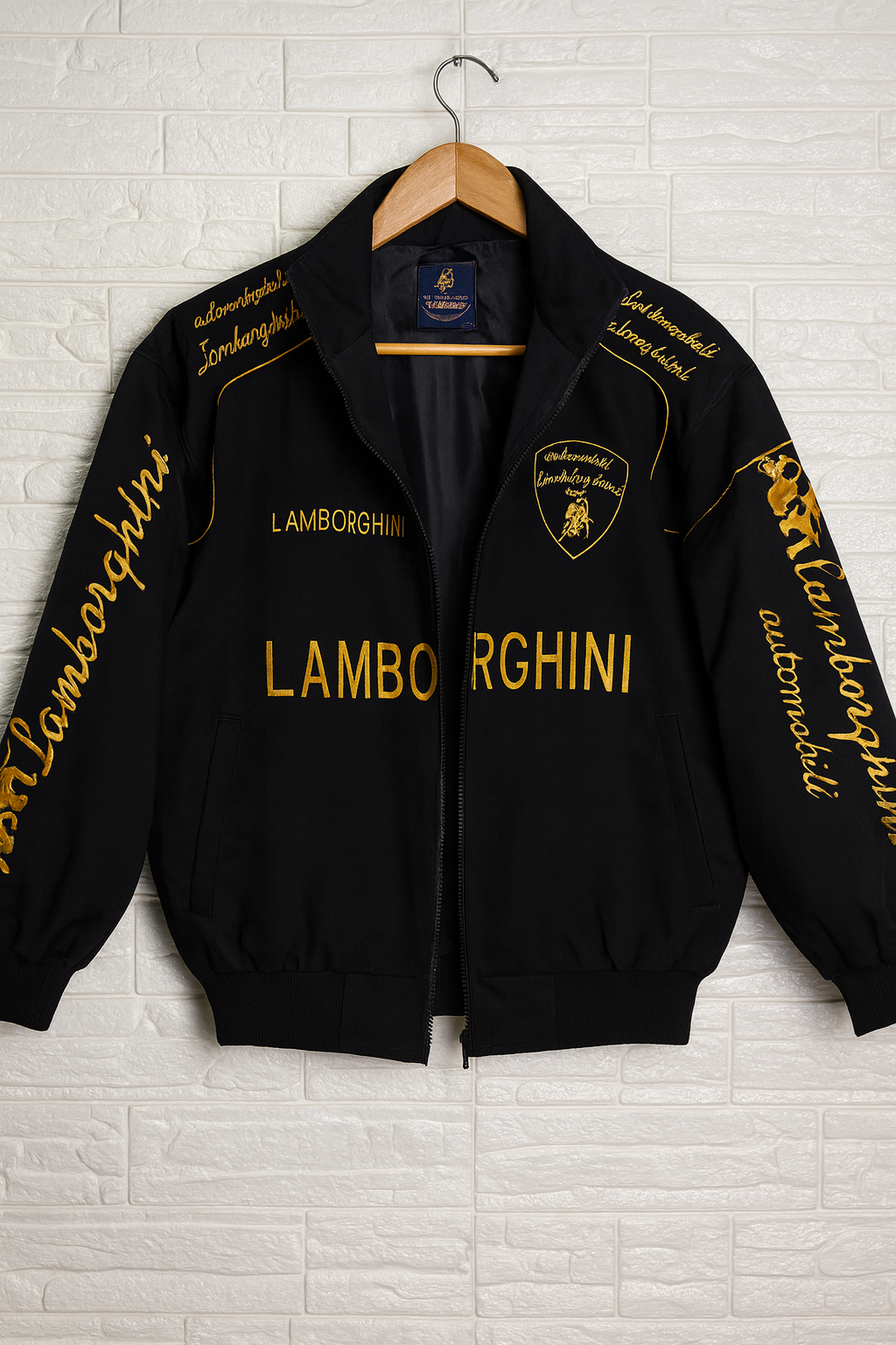URBXN Lamborghini Racing Jacket – Black & Yellow Embroidered Sportswear Bomber