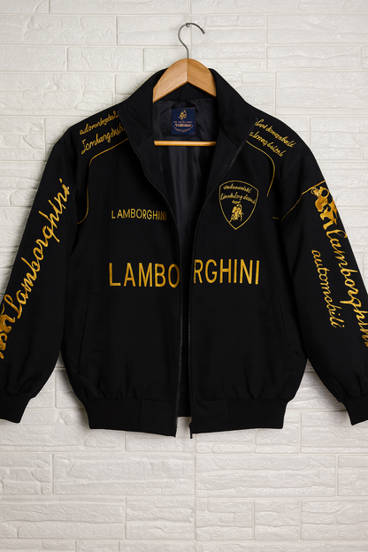 URBXN Lamborghini Racing Jacket – Black & Yellow Embroidered Sportswear Bomber