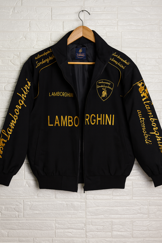 URBXN Lamborghini Racing Jacket – Black & Yellow Embroidered Sportswear Bomber