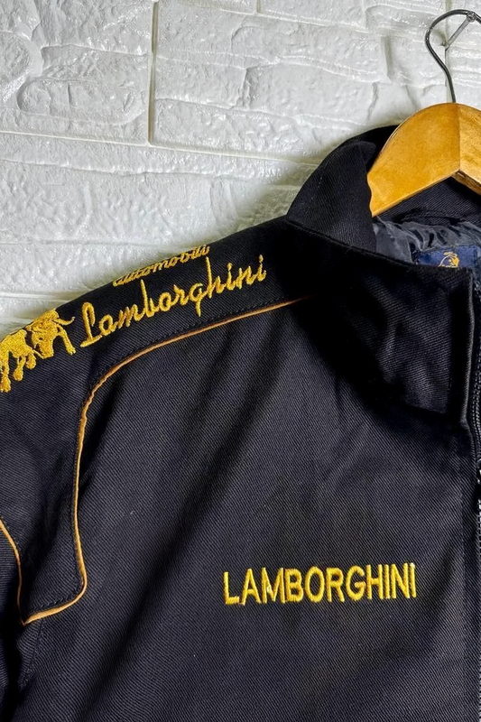 URBXN Lamborghini Racing Jacket – Black & Yellow Embroidered Sportswear Bomber