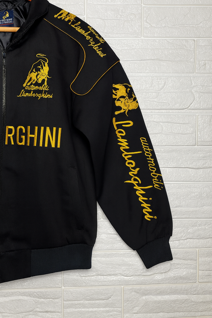 URBXN Lamborghini Racing Jacket – Black & Yellow Embroidered Sportswear Bomber