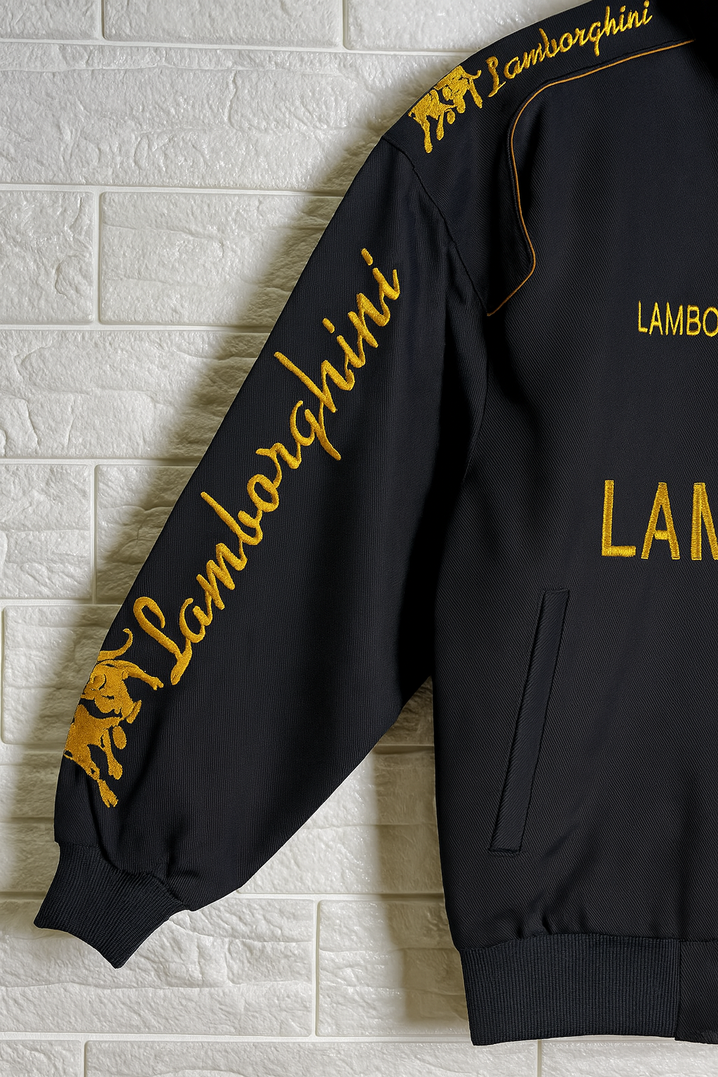 URBXN Lamborghini Racing Jacket – Black & Yellow Embroidered Sportswear Bomber