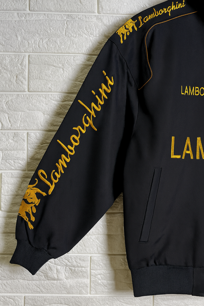 URBXN Lamborghini Racing Jacket – Black & Yellow Embroidered Sportswear Bomber