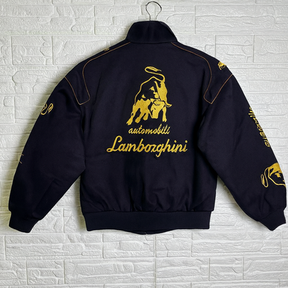 URBXN Lamborghini Racing Jacket – Black & Yellow Embroidered Sportswear Bomber