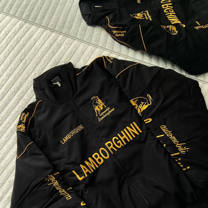 URBXN Lamborghini Racing Jacket – Black & Yellow Embroidered Sportswear Bomber