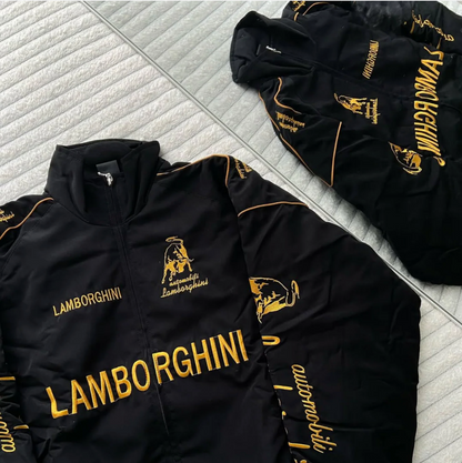 URBXN Lamborghini Racing Jacket – Black & Yellow Embroidered Sportswear Bomber