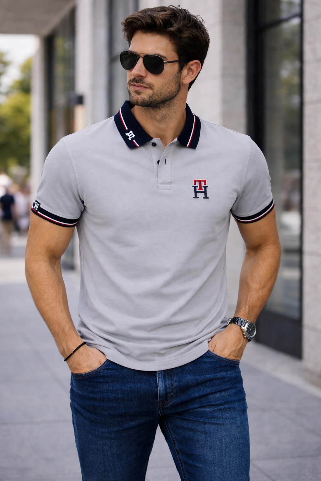 URBXN Light Grey Polo T-Shirt for Men – Premium Cotton | Slim Fit | Summer Breathable Wear