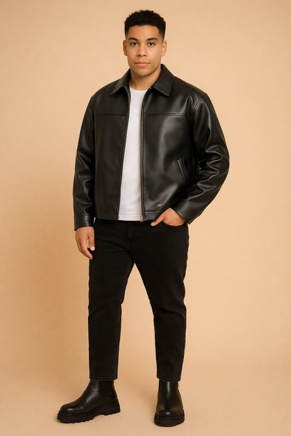 URBXN Black Faux Leather Jacket – Streetwear for the Bold