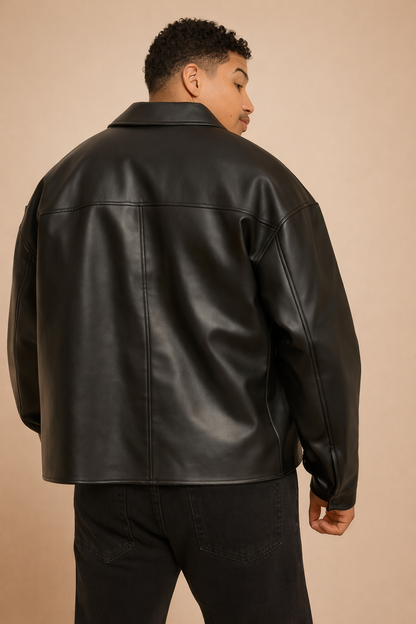 URBXN Black Faux Leather Jacket – Streetwear for the Bold