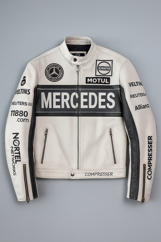Mercedes AMG Petronas Varsity Bomber Jacket – White Motorsport Streetwear