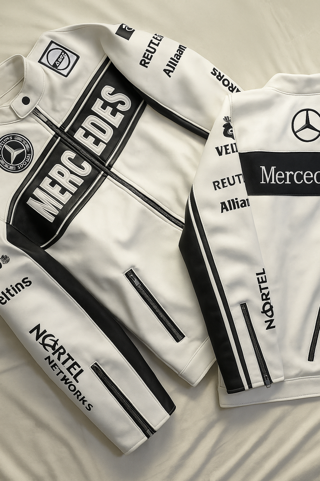 Mercedes AMG Petronas Varsity Bomber Jacket – White Motorsport Streetwear